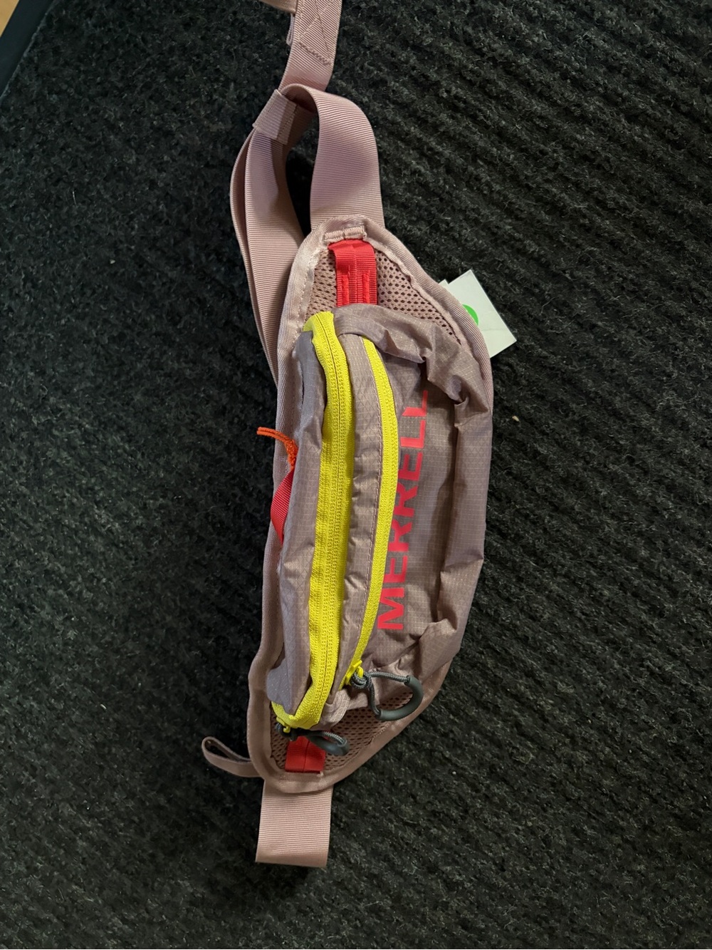 Merrell Pink Kids Sling Bag with Yellow and Red Accents